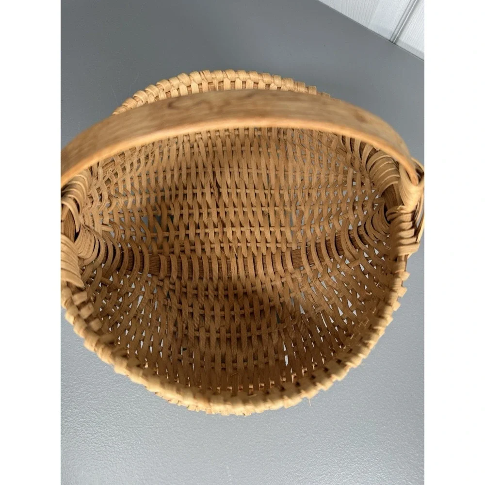 Buttocks Basket God's Eye Hand Woven Vintage Splint w Oak Handle Primitive Butt
